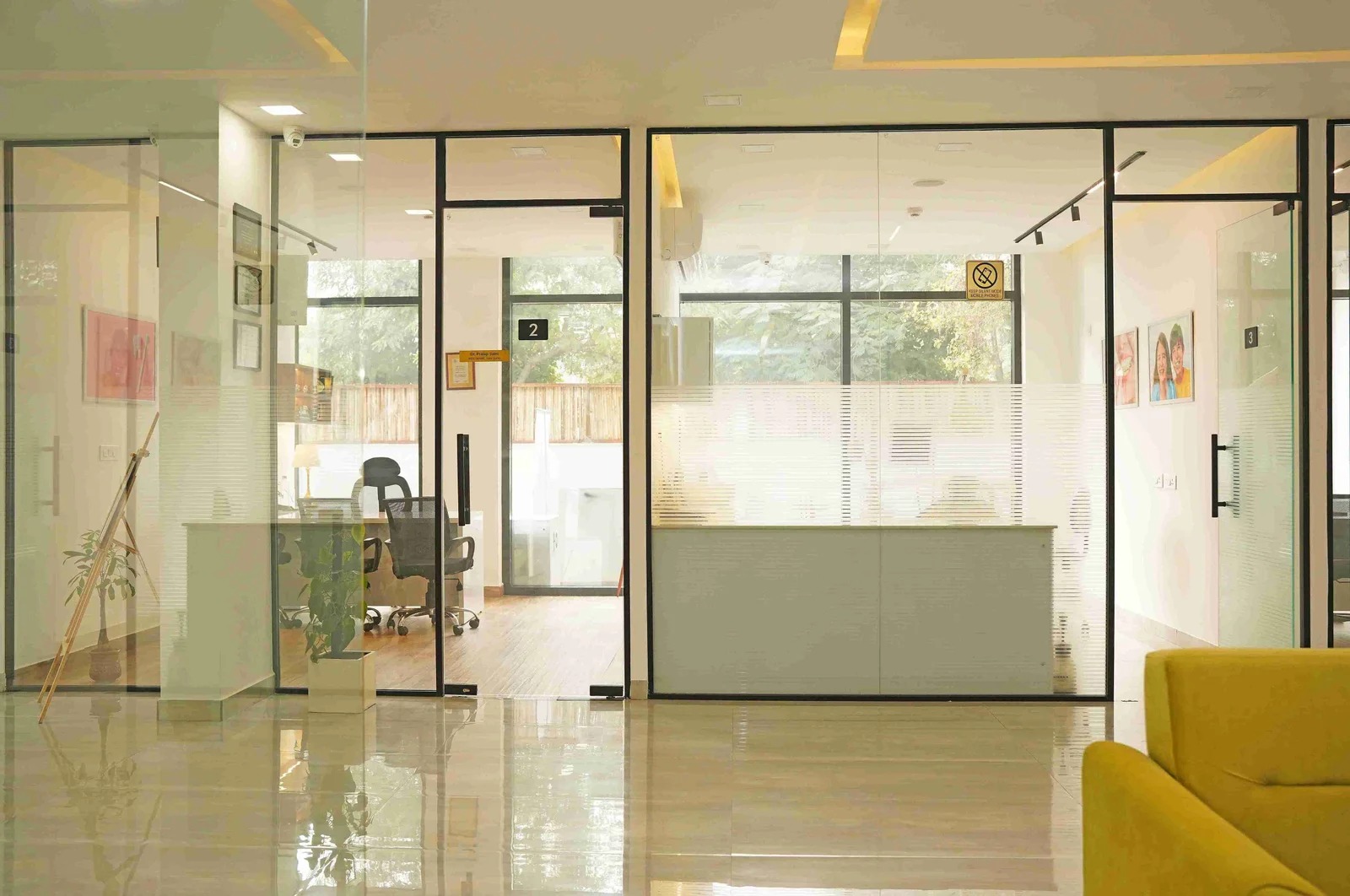 Reception and consulting rooms at a dental implant clinic in New Delhi